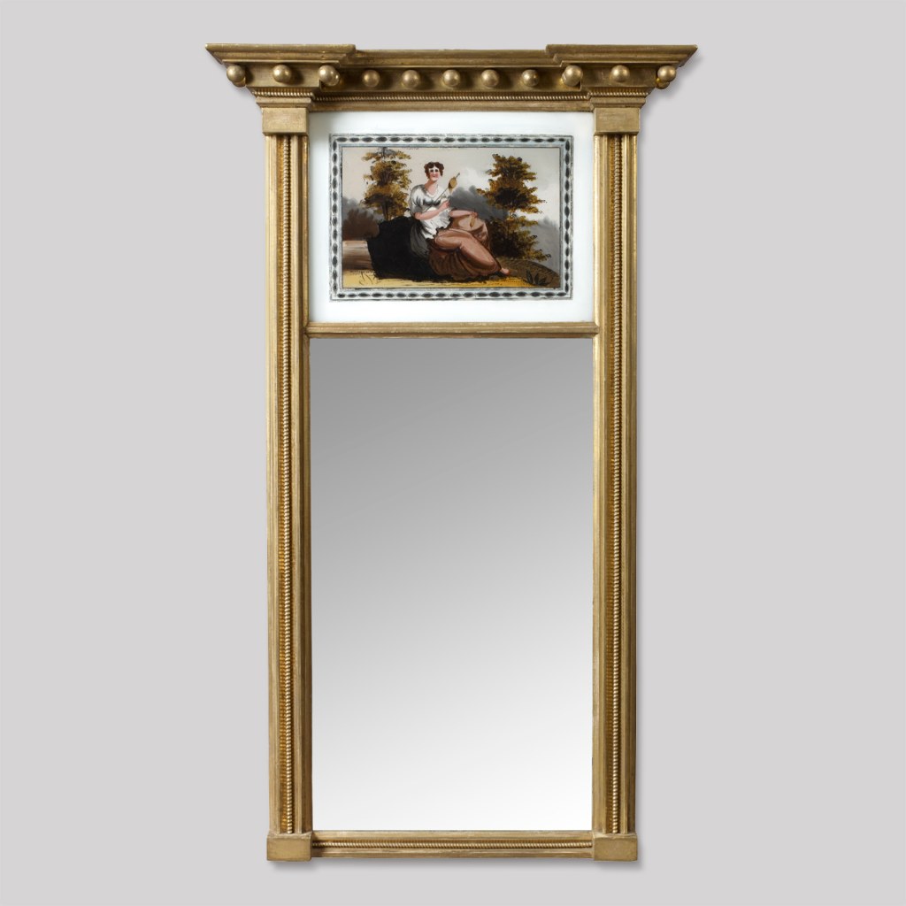 Picture of: Federal Mirror with Eglomise Panel • Jeffrey Tillou Antiques