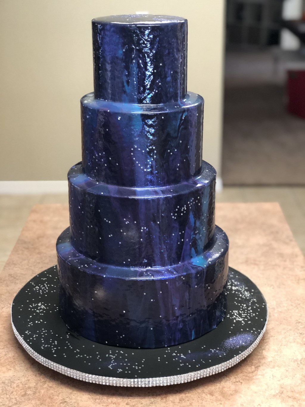 Picture of: Galaxy mirror glaze tiered wedding cake  Mirror glaze wedding