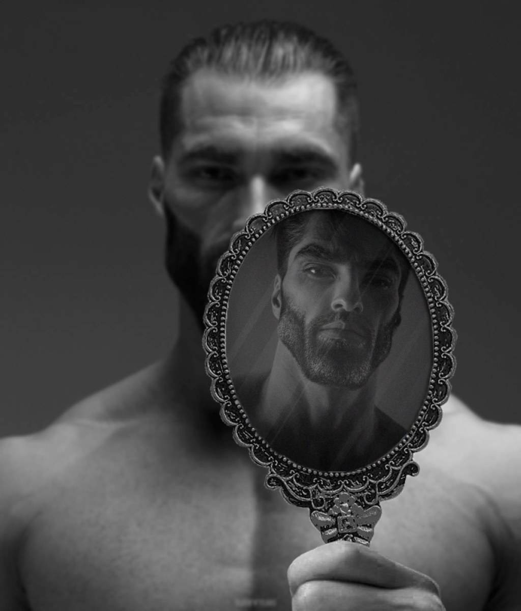 Picture of: Giga Chad shows Giga Chad a mirror Meme Generator – Imgflip