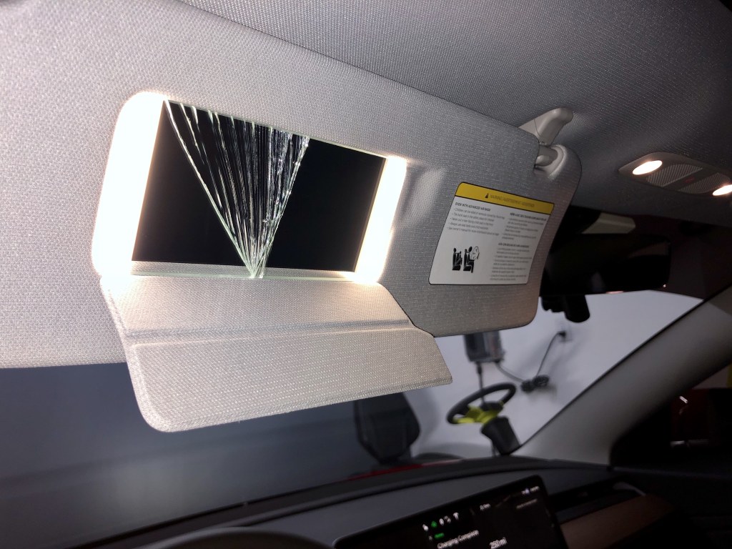 Picture of: Headrest shatters vanity mirror  Tesla Motors Club