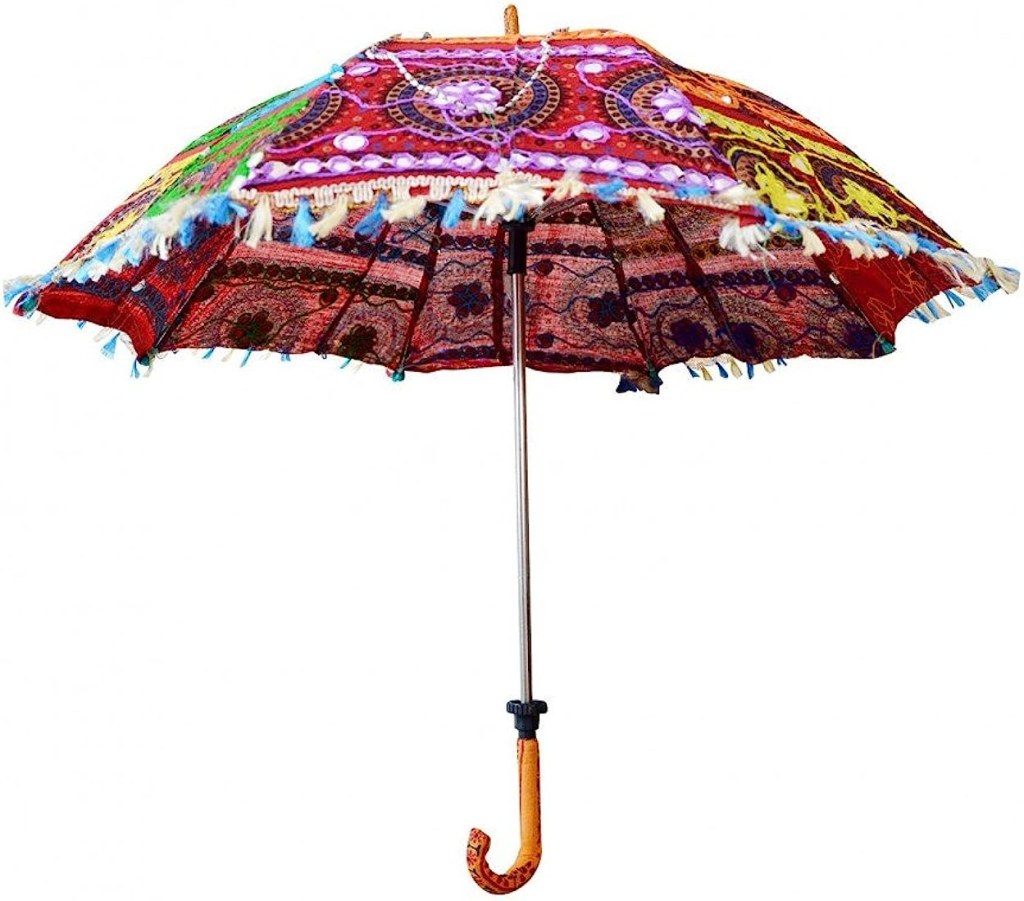 Picture of: Indian Decorative Handmade Embroidered Mirror Work Decorative Cotton Boho  Garden Umbrella Umbrella Umbrella Bohemian Indian Wedding Umbrellas