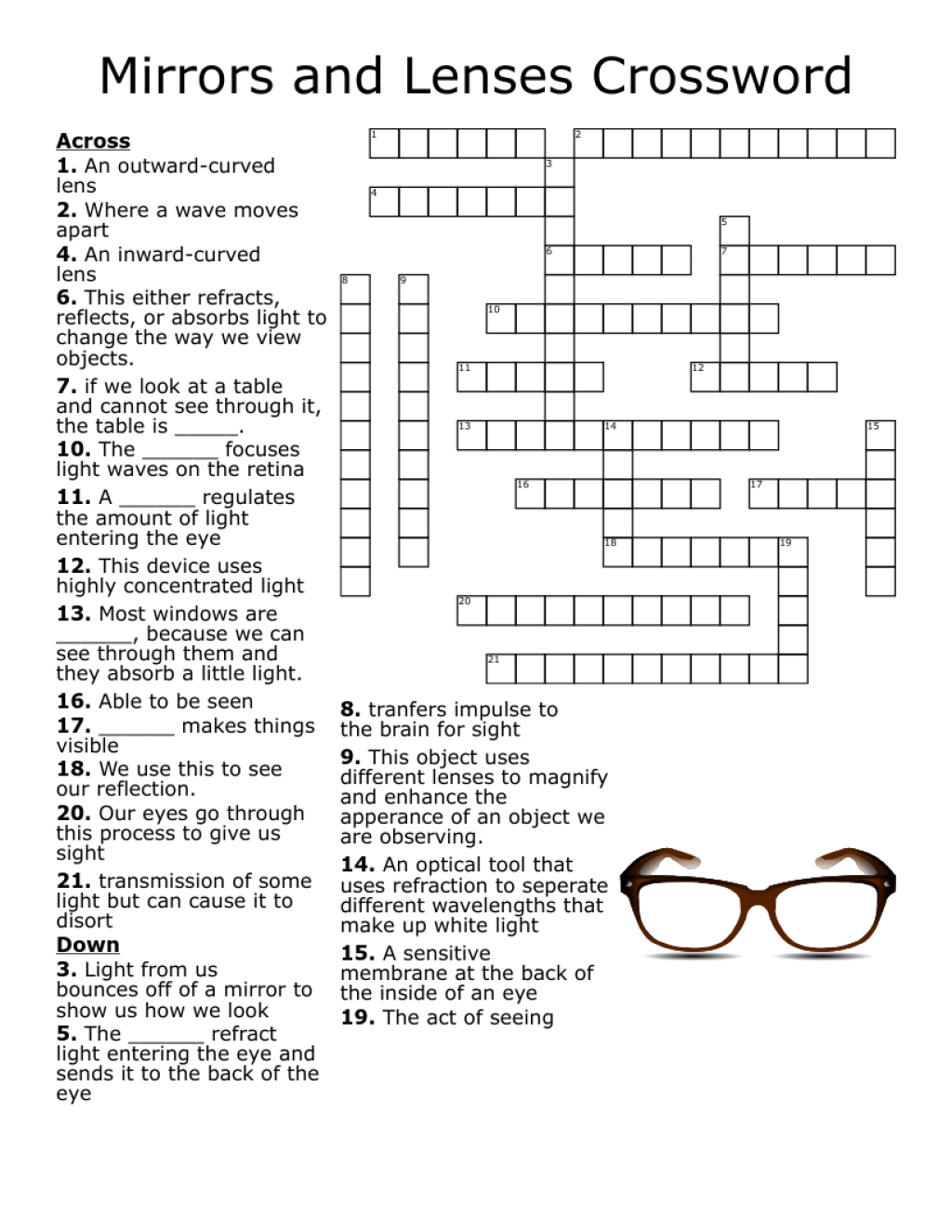 Picture of: Mirrors and Lenses Crossword – WordMint