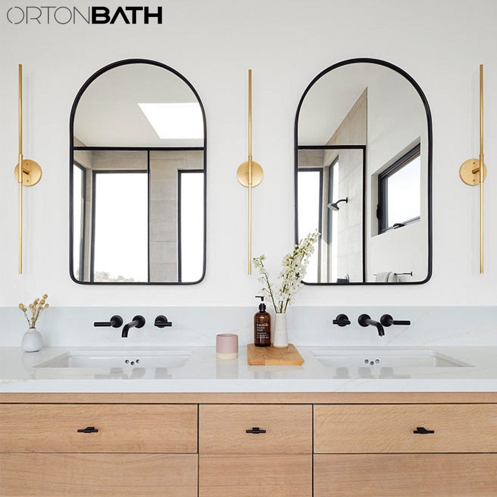 Picture of: Ortonbath Double Arched Black Framed Arched Wall Mirror, Vanity