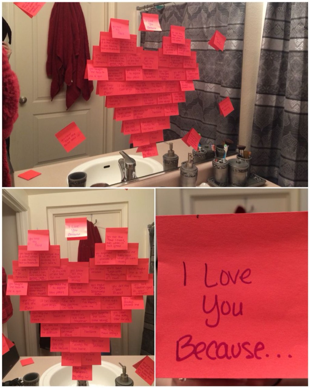 Picture of: Valentine’s Day mirror post-it heart with Reasons I Love You